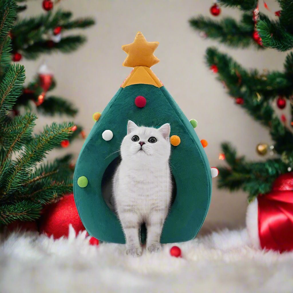 Sandsberg | Weihnachtsbaum Haustierbett / Zelt – Warmes Winterzelt für Hunde & Katzen, Perfekt für den Komfort und Stil der Feiertage