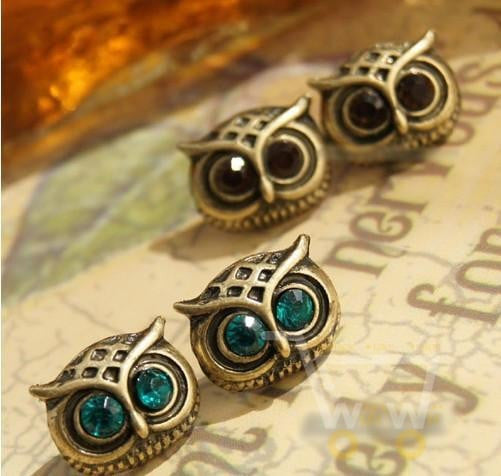 Niedliche Liebe Große Augen Eule Strass Steckerohrringe