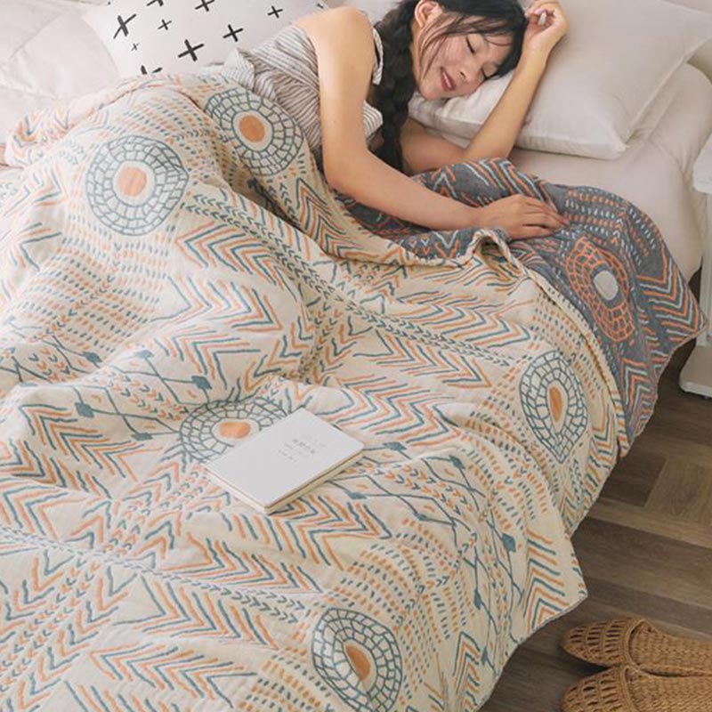 Boho-Steppdecke aus gestreifter Baumwolle, wendbares Sofatuch