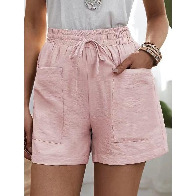 Neue Damenhose in einfarbig mit zwei Taschen, locker sitzend, aus Baumwolle und Leinen