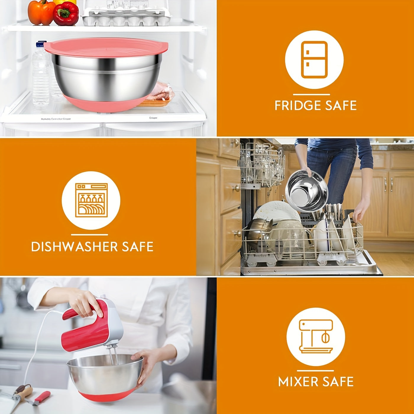 18-teiliges Set aus Edelstahl-Rührschüsseln – Airtight-Deckel, rutschfester Silikonboden, farbenfroh, langlebig, leicht zu lagern, ideal zum Mischen, Servieren und Lagern