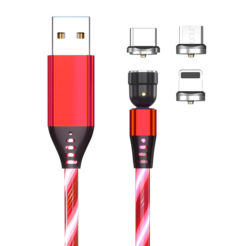540 Rotate Luminous Magnetkabel 3A Schnellladekabel für Mobiltelefone für LED Micro USB Typ C für I-Telefonkabel