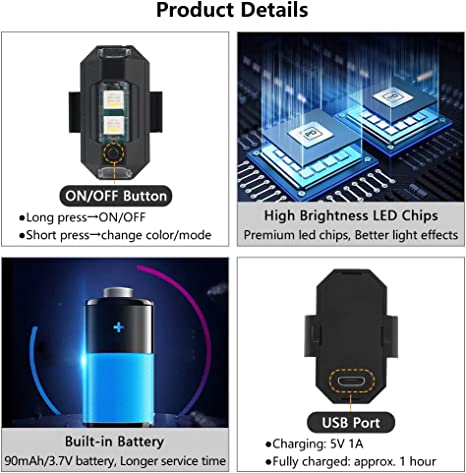 Sandsberg | 7 Farben LED Flugzeug Strobe Lichter & USB Ladegerät