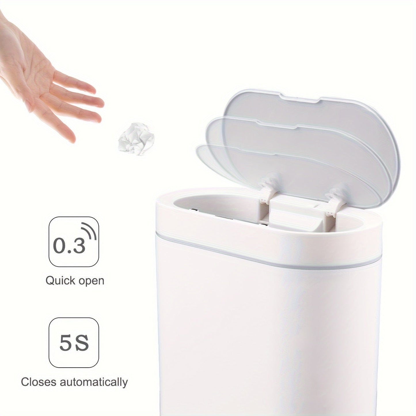 2,5 Gallonen schlanker automatischer Badezimmer-Mülleimer – wasserdichter Bewegungssensor, 9,5 l Fassungsvermögen, schmales Design für Schlafzimmer, Büro und kleine Räume