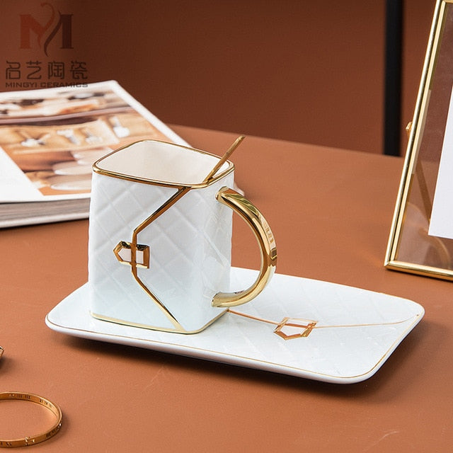 Keramische Kaffeetasse Untertasse Löffel Set