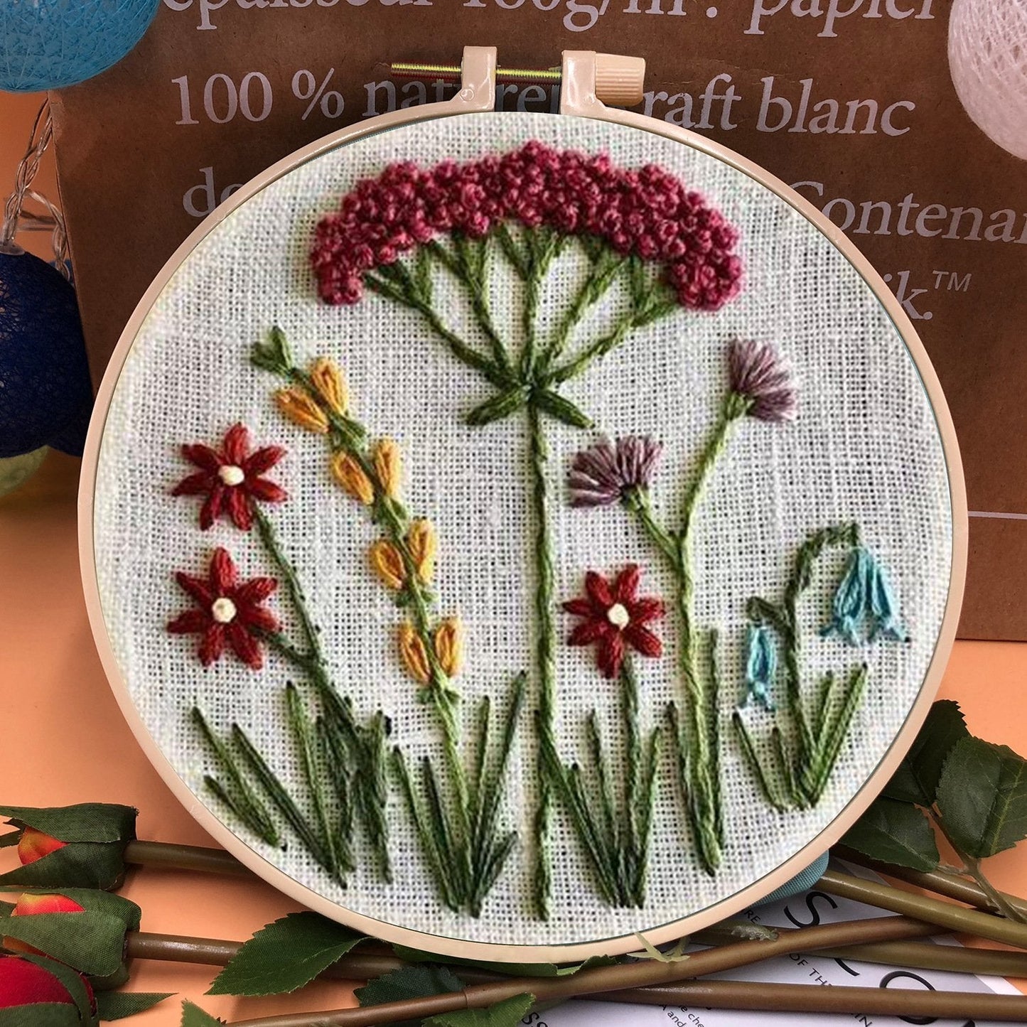 Perfektes Geschenk - Stickrahmen Blumen-Kit für Anfänger