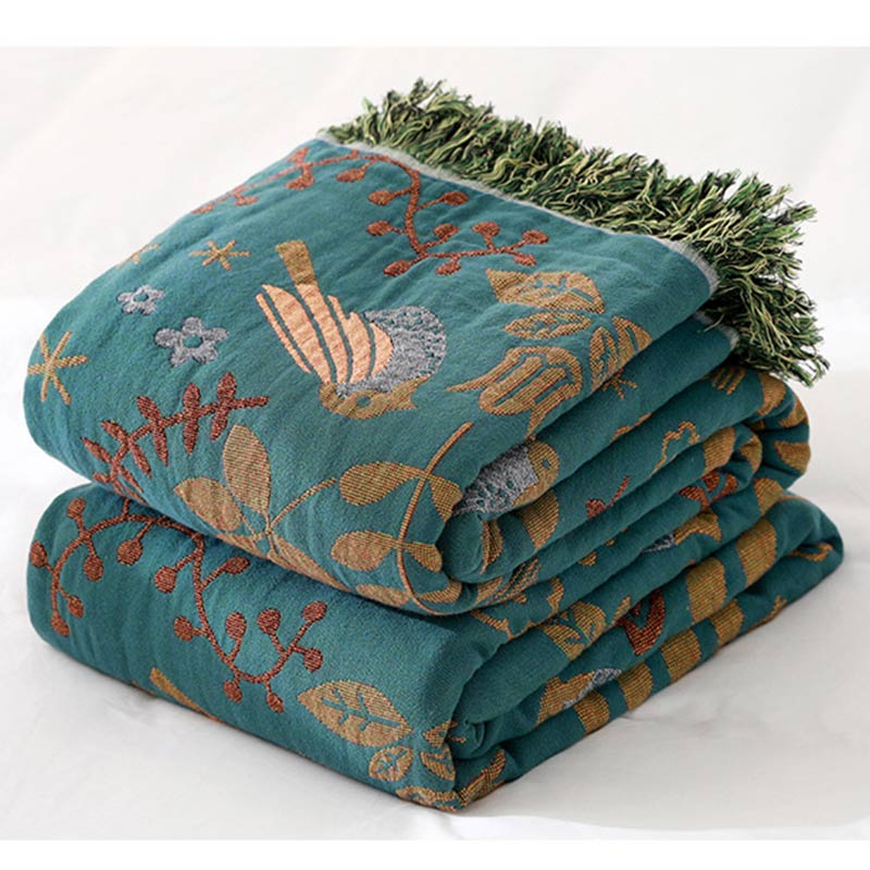 Boho Atmungsaktive Wendedecke mit Blumen und Vögeln
