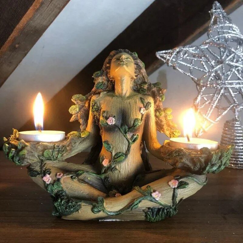 Handgefertigte Feengöttin Kerzenhalter Skulptur