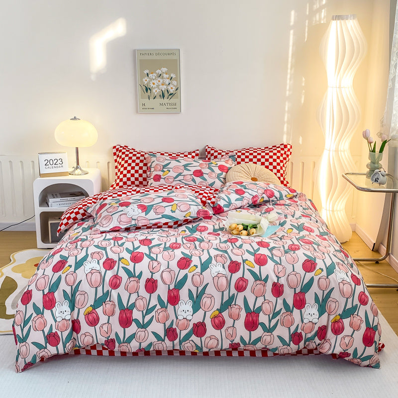Tulip Bliss Bettwäsche Ensemble – Floral Bettbezug für einen gemütlichen, stilvollen Rückzugsort