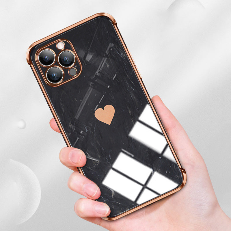 Luxuriöse Liebe-Herz-Marmor galvanisiertes Design iPhone-Hülle | MagSafe Case mit Kameralinsenschutzabdeckung für Apple iPhone 15/14/13/12 Pro Max Plus Cover | Panzertasche, Stoßstangenabdeckung Handyhülle | Premium-Hardcase-Cover Schutzhülle
