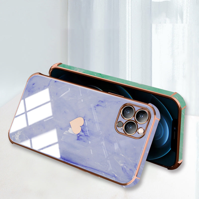 Luxuriöse Liebe-Herz-Marmor galvanisiertes Design iPhone-Hülle | MagSafe Case mit Kameralinsenschutzabdeckung für Apple iPhone 15/14/13/12 Pro Max Plus Cover | Panzertasche, Stoßstangenabdeckung Handyhülle | Premium-Hardcase-Cover Schutzhülle