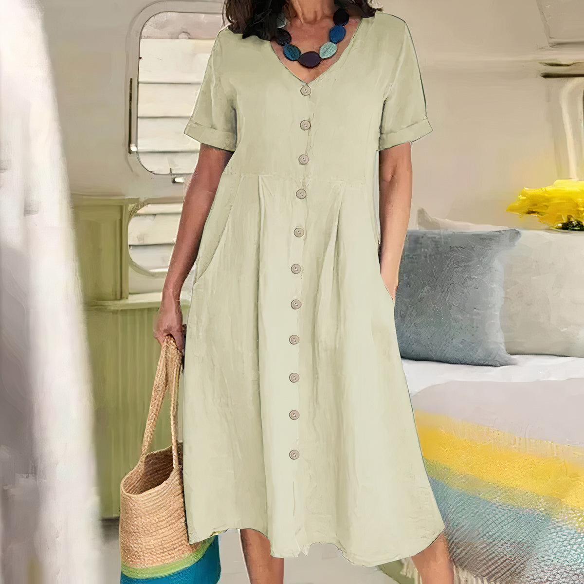 Alma - Lockeres Kleid aus Baumwolle und Leinen