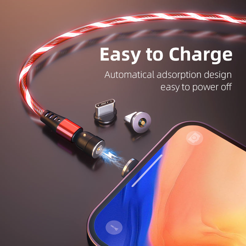 540 Rotate Luminous Magnetkabel 3A Schnellladekabel für Mobiltelefone für LED Micro USB Typ C für I-Telefonkabel