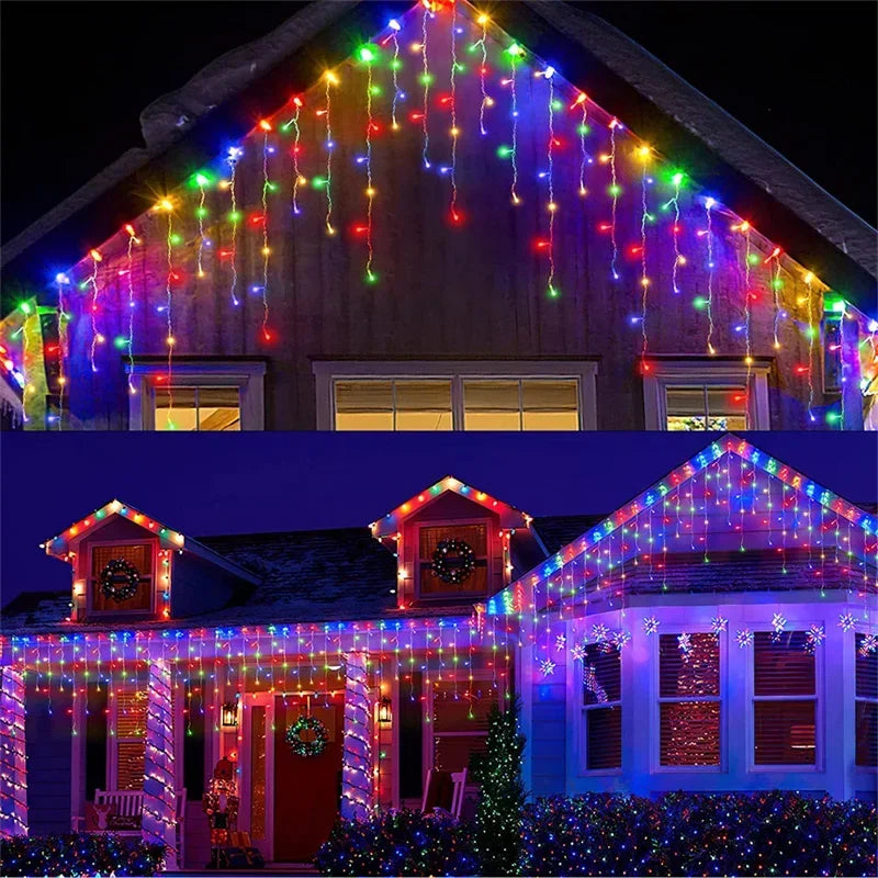 Bunte LED-Lichterketten für draußen – Weihnachts- und Neujahrsbeleuchtung für Zuhause und Garten