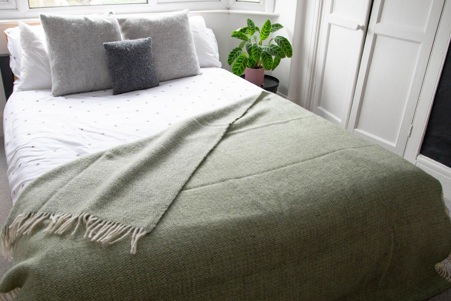 Illusion Pure New Wool Throw - Salbeigrün/Grau