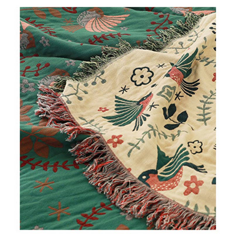 Boho Atmungsaktive Wendedecke mit Blumen und Vögeln