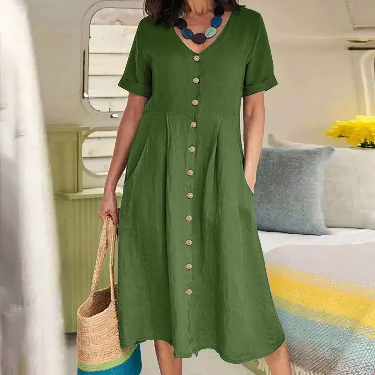 Alma - Lockeres Kleid aus Baumwolle und Leinen