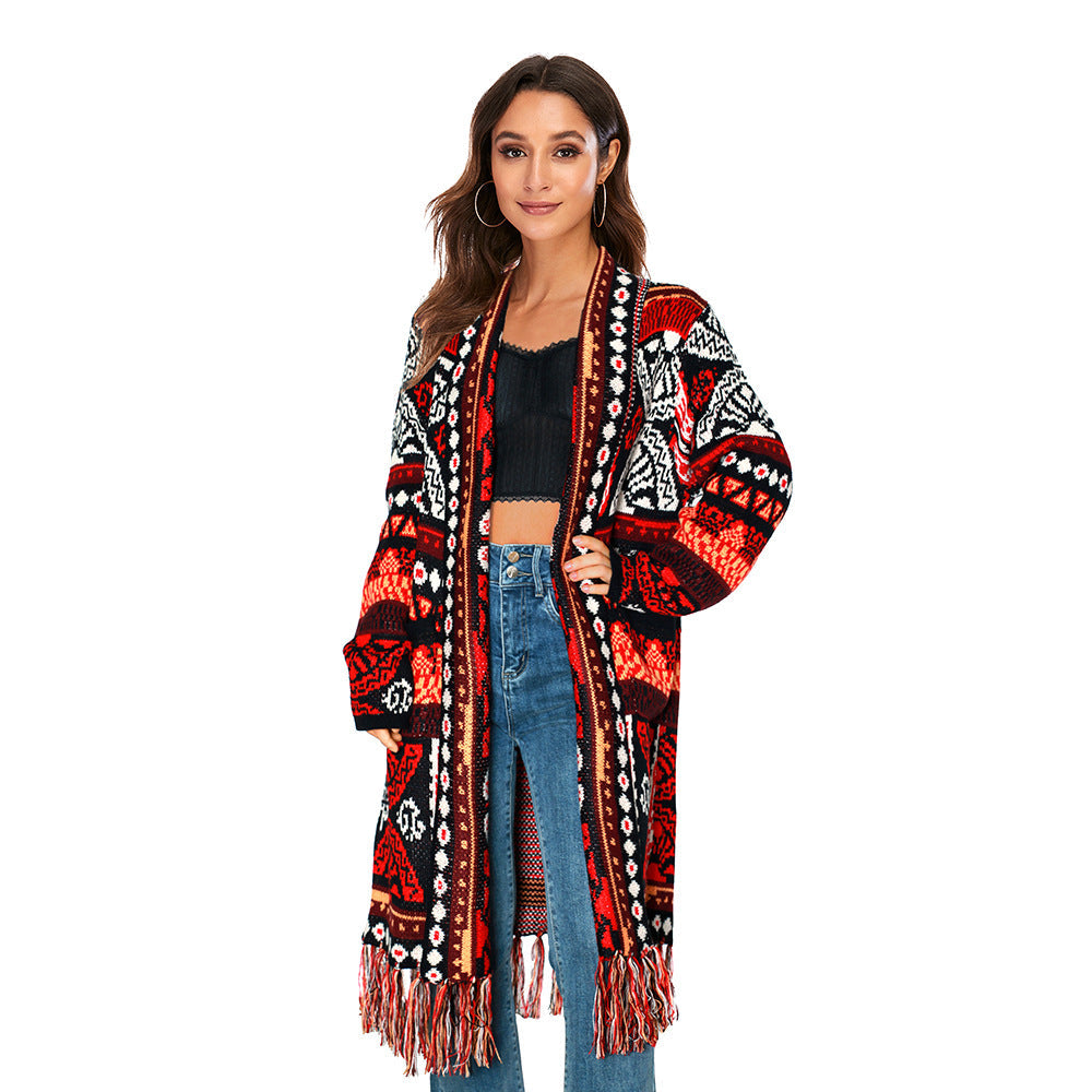 Ethnischer Fransencardigan
