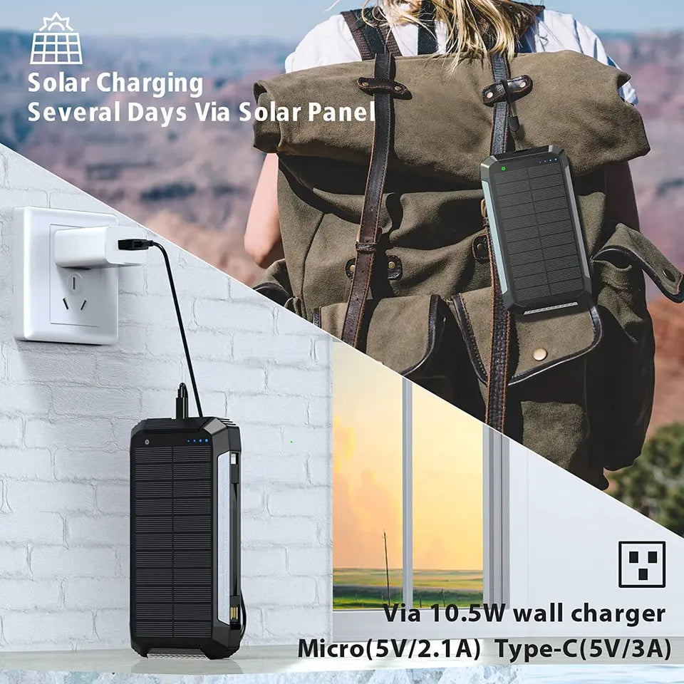 Sandsberg | 30000mAh Solar Ladegerät Kabellos Wasserdicht Power Bank Extern