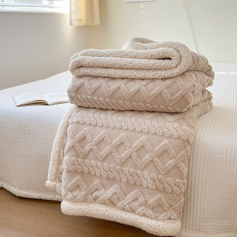 Luxuriöse Präge-Faux-Lammwolle Fleece Doppel-Layer Wurfdecke