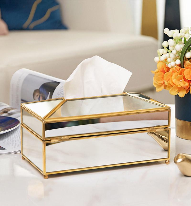 Elegance Nordic Gold Lining Glas Taschentuchbox