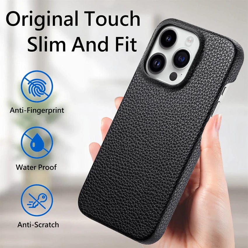 iPhone-Hülle aus Litschi-Grain-Leder | Luxuriöse, stoßfeste und stilvolle Hülle