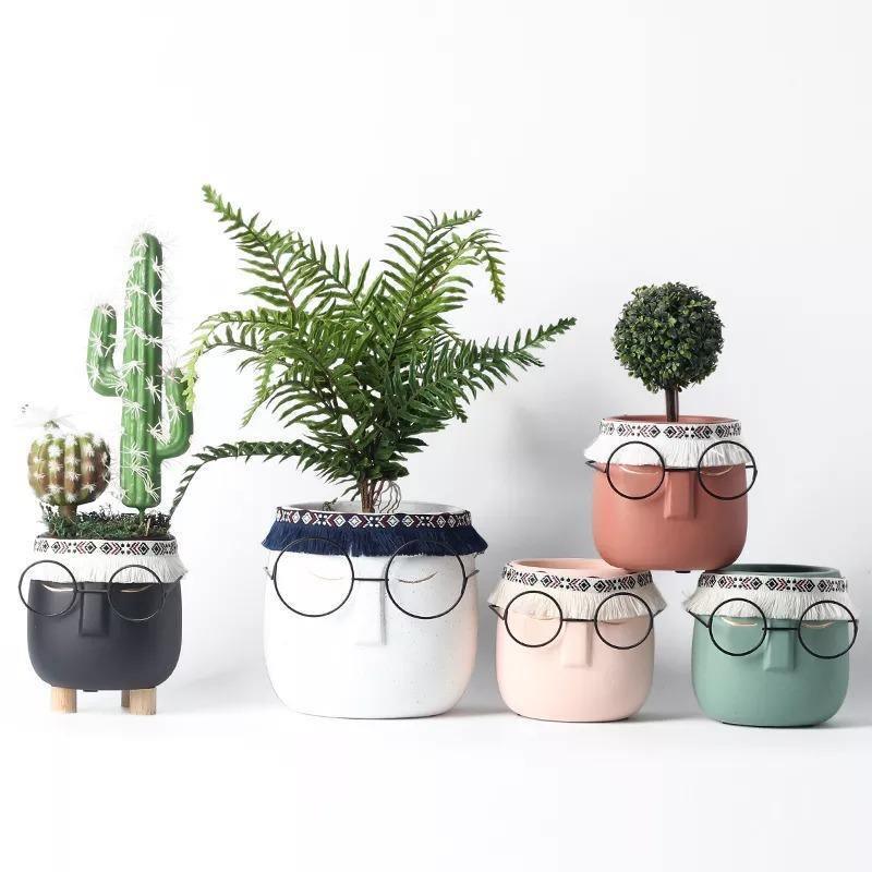 Sandsberg Keramik Blumentopf mit Brille & Stirnband | Modernes Design | Dekorative Pflanzenvase