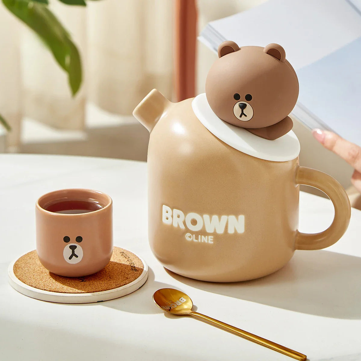 Keramische Teddybär-Teekanne & Tassen