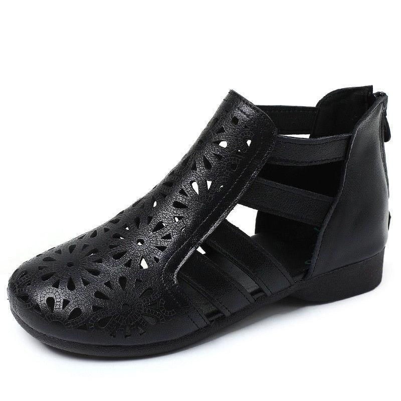 Leder Hohe Stiefel Flache Sandalen - Damen Freizeit Schuhe