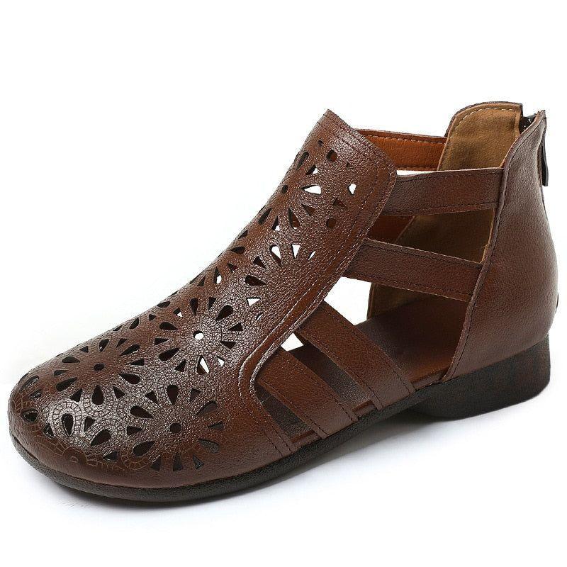 Leder Hohe Stiefel Flache Sandalen - Damen Freizeit Schuhe