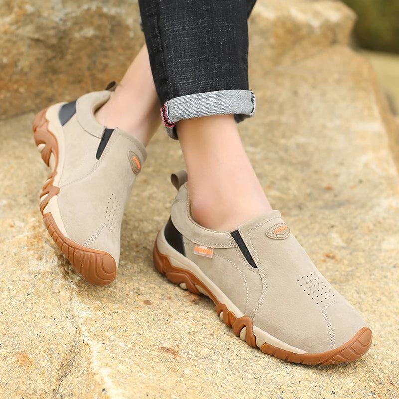 Schlappen Schwarz Atmungsaktives Leder Herren Freizeit Schuhe Sneaker