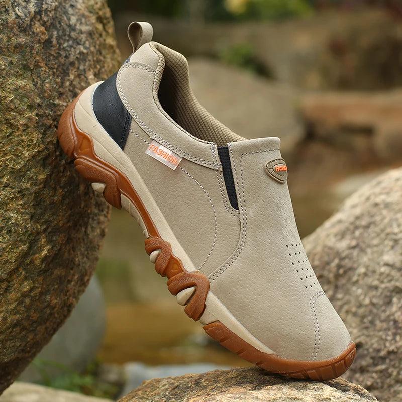 Schlappen Schwarz Atmungsaktives Leder Herren Freizeit Schuhe Sneaker