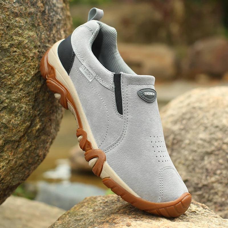 Schlappen Schwarz Atmungsaktives Leder Herren Freizeit Schuhe Sneaker