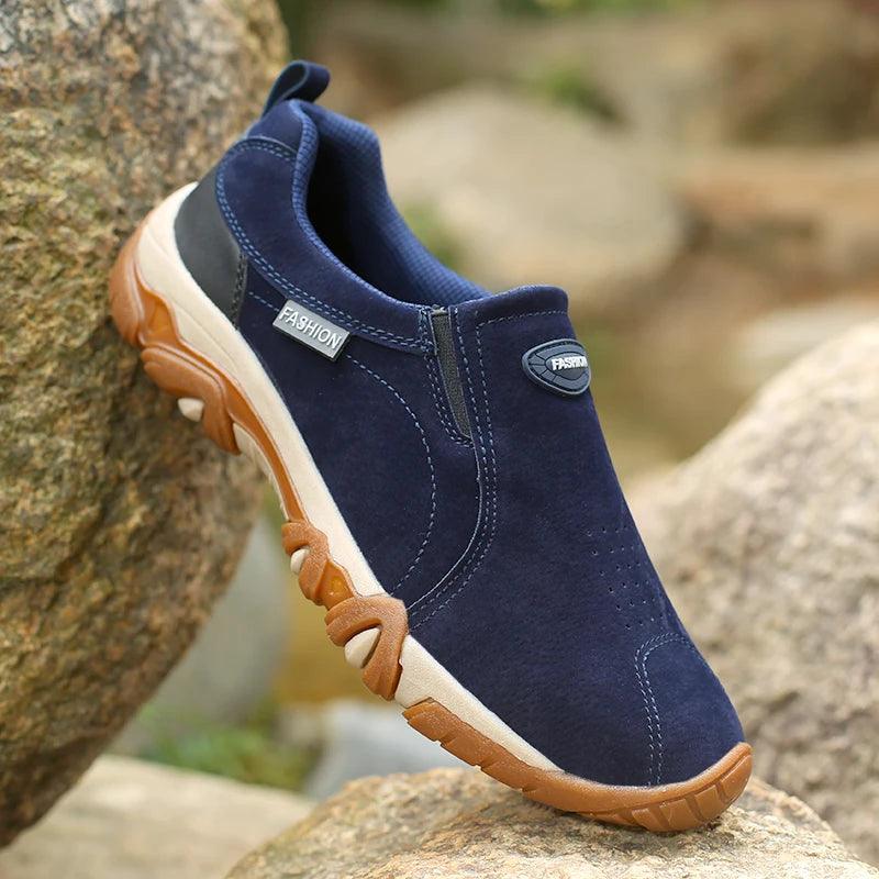 Schlappen Schwarz Atmungsaktives Leder Herren Freizeit Schuhe Sneaker