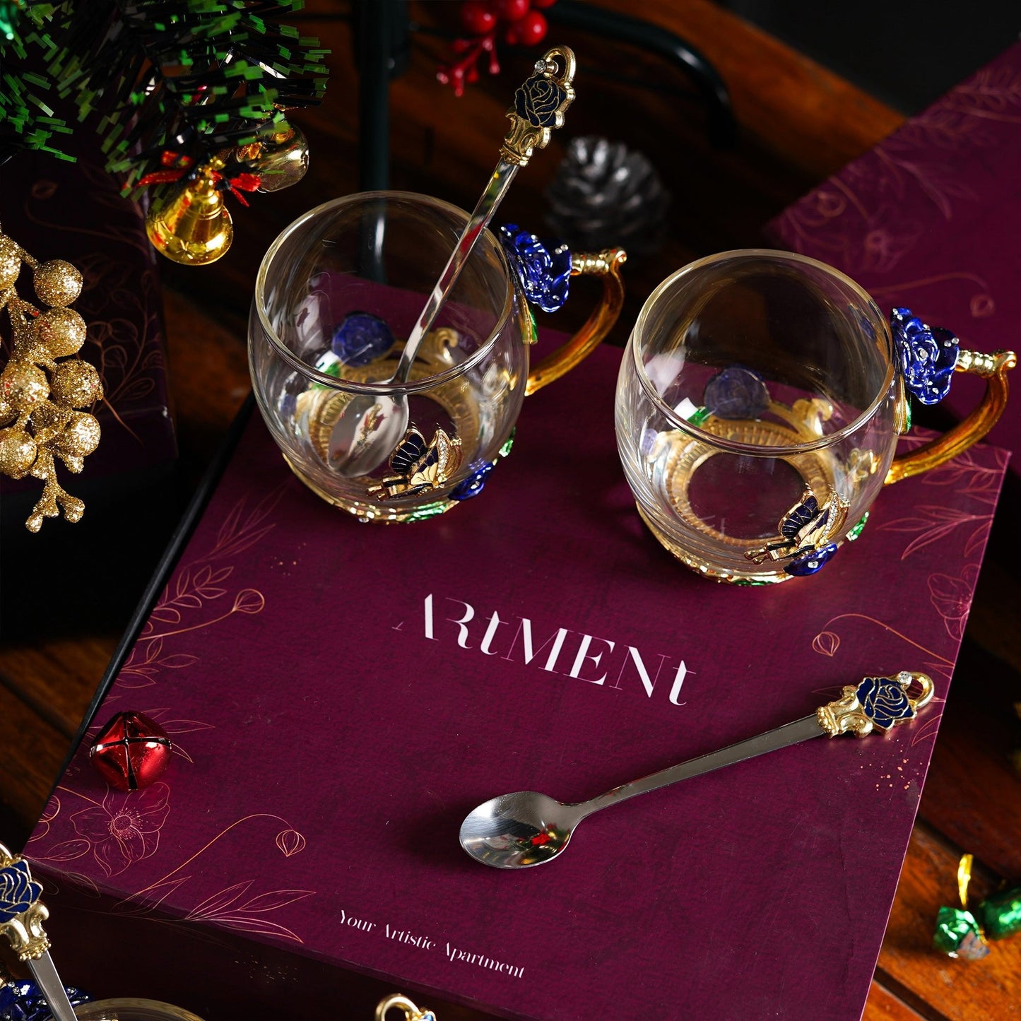 Luxus Kristallparadies Glas Becher (Mit Löffel) Geschenkbox