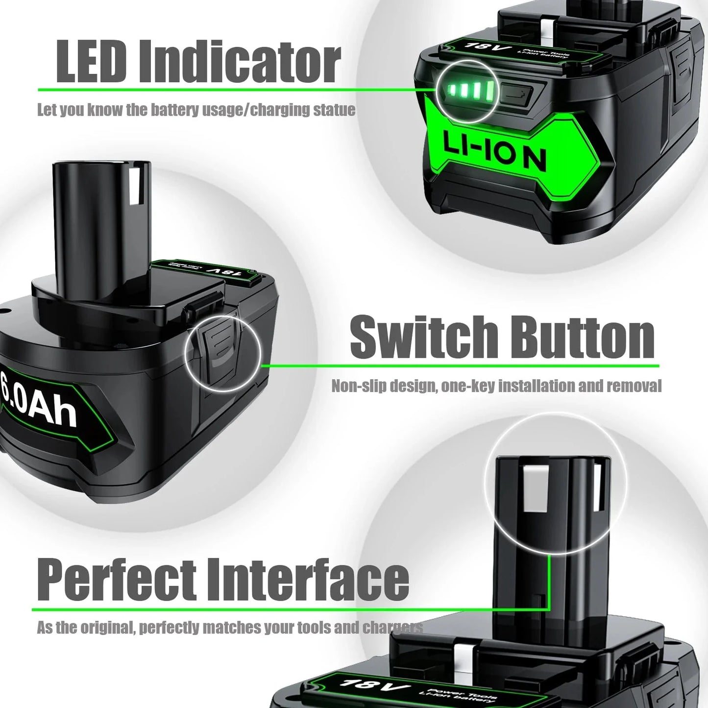 6Ah für RYOBI P108 18V One+ Plus Batterie 18 Volt Lithium-Ionen Elektrowerkzeuge P104 P107 RB18L50 RB18L20 P108