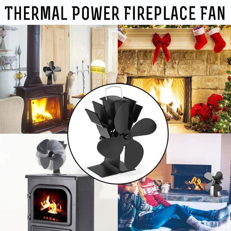 Schwarzer Ofenventilator 4-Flügel-Kaminventilator wärmebetrieben Kamin Holzofen ökologischer Ventilator freundlich leise Zuhause effiziente Wärmeverteilung