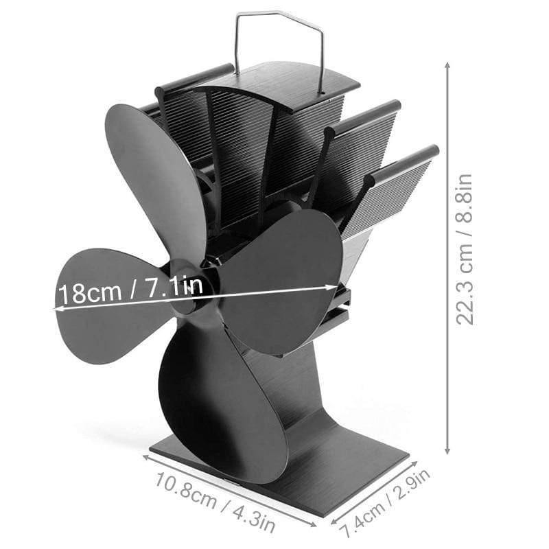 Schwarzer Ofenventilator 4-Flügel-Kaminventilator wärmebetrieben Kamin Holzofen ökologischer Ventilator freundlich leise Zuhause effiziente Wärmeverteilung