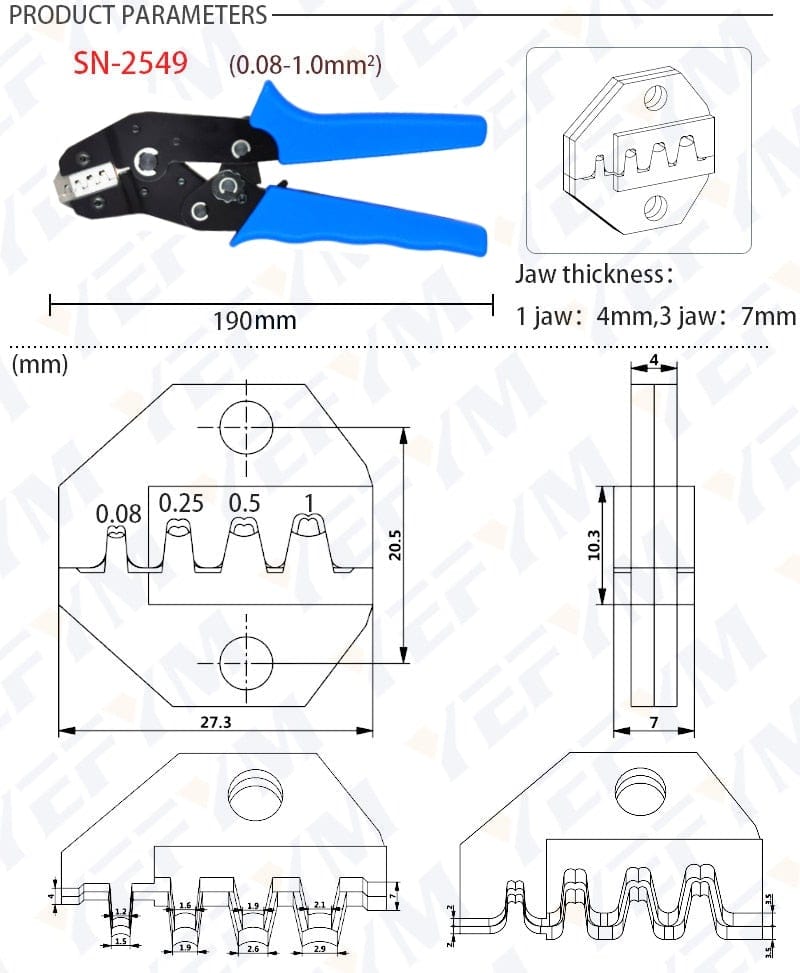 Crimping tool SN-48BS/2549 for Tab 2.8 4.8 6.3 XH2.54 SM2.5 DuPont2.54 connections Auto plug cable electrician tool set