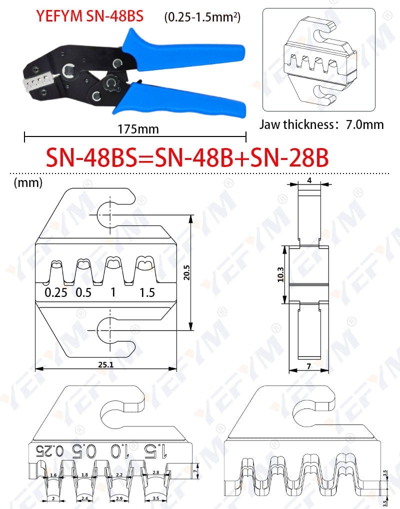 Crimping tool SN-48BS/2549 for Tab 2.8 4.8 6.3 XH2.54 SM2.5 DuPont2.54 connections Auto plug cable electrician tool set