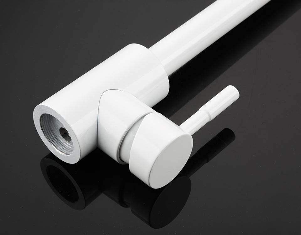 Küchenarmatur 360° drehbare weiße Mischbatterie für die Küche 304 Edelstahl Warm- & Kaltwasser Wandmontierte Armatur für Spüle Y40083