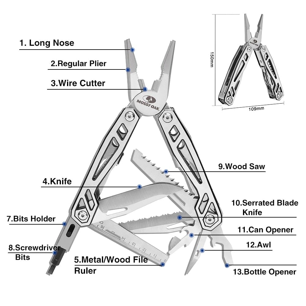 MOSSY OAK 21 in 1 Multi Tool Pliers Wire Cutter Folding Pliers Outdoor Camping Multitool Portable Folding Pocket Pliers