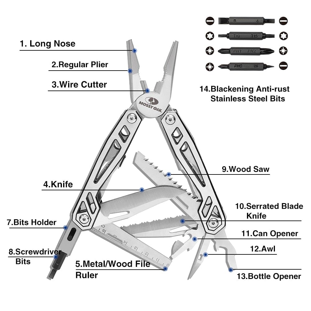 MOSSY OAK 21 in 1 Multi Tool Pliers Wire Cutter Folding Pliers Outdoor Camping Multitool Portable Folding Pocket Pliers