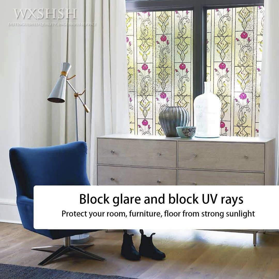 Multi-Size Sichtschutzfensterfolie, Statik-Klebe-Fensterglas-Tönung, Anti-UV-Solarfolie, Vinyl-Hitzeschutzglasabdeckungen (Rose)