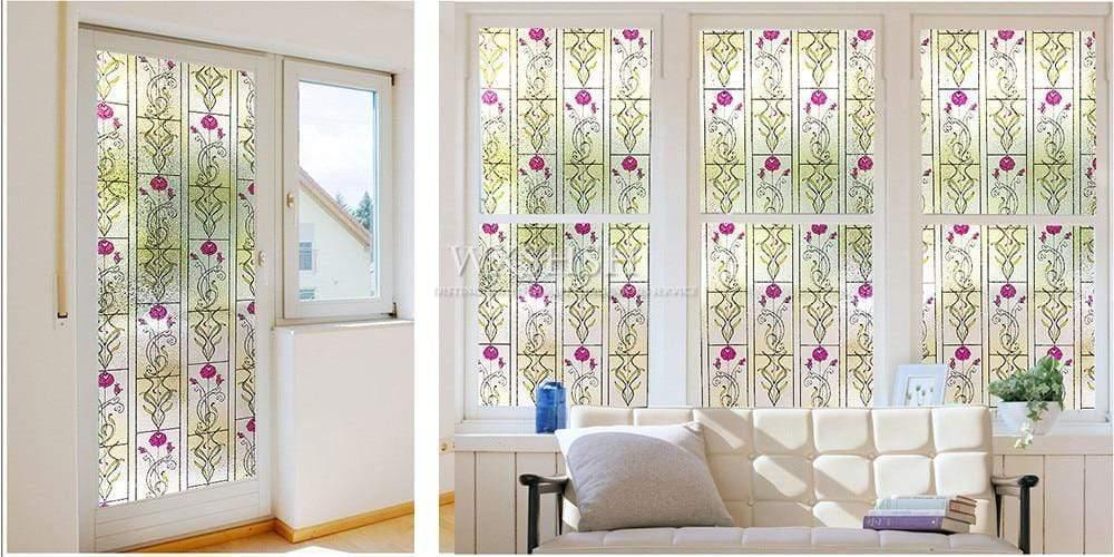 Multi-Size Sichtschutzfensterfolie, Statik-Klebe-Fensterglas-Tönung, Anti-UV-Solarfolie, Vinyl-Hitzeschutzglasabdeckungen (Rose)