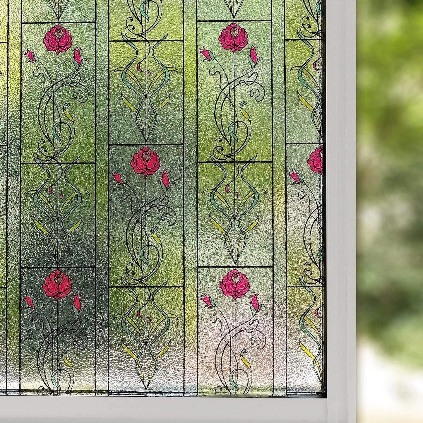 Multi-Size Sichtschutzfensterfolie, Statik-Klebe-Fensterglas-Tönung, Anti-UV-Solarfolie, Vinyl-Hitzeschutzglasabdeckungen (Rose)