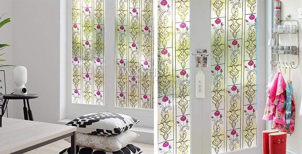 Multi-Size Sichtschutzfensterfolie, Statik-Klebe-Fensterglas-Tönung, Anti-UV-Solarfolie, Vinyl-Hitzeschutzglasabdeckungen (Rose)