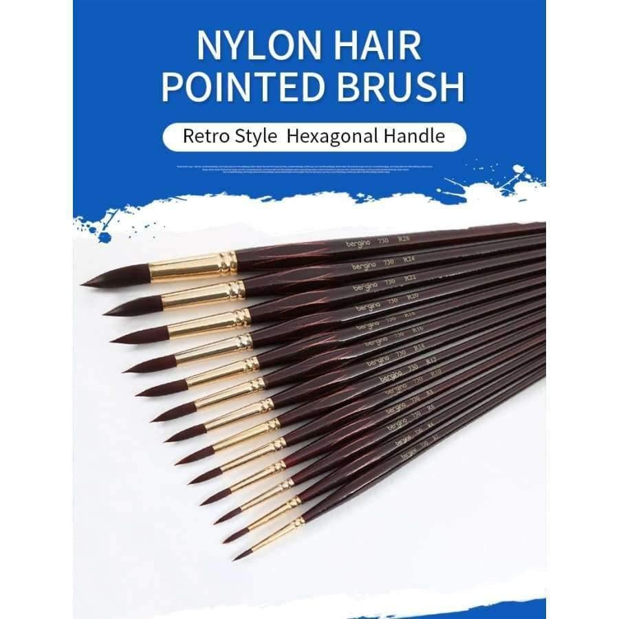 Professioneller Aquarellpinsel mit Nylonhaaren, spitz, Aquarell-, Öl-, Acrylmalpinsel für Künstler, Kunstbedarf 730