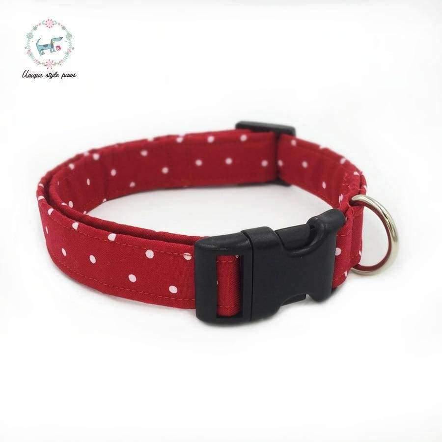 Rot und Weiß gepunktetes Hundehalsband-Set mit Blume oder Fliege personalisiertes benutzerdefiniertes Haustierdesignprodukt Hund- und Katzenhalskette XS-XL