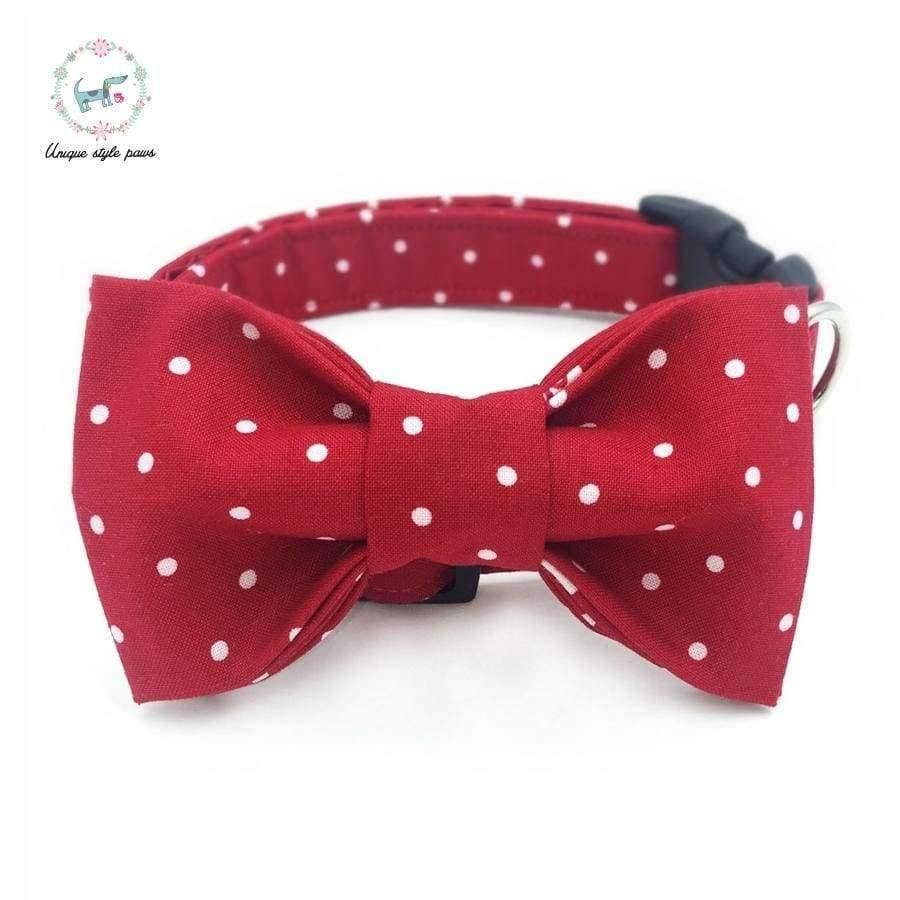 Rot und Weiß gepunktetes Hundehalsband-Set mit Blume oder Fliege personalisiertes benutzerdefiniertes Haustierdesignprodukt Hund- und Katzenhalskette XS-XL